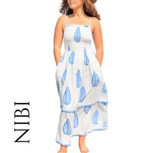 Nibi White Maxi Dress with Red Leaf Embroidery